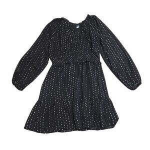 Old Navy Smocked Tiered Dress Women Black Metallic Dot Medium